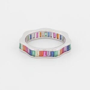 خاتم فضة فصوص باجيت ملونة