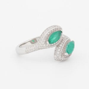 خاتم فضة برأسيين ماركيز أخضر