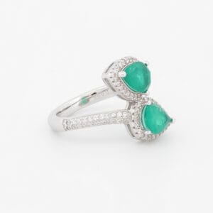 خاتم فضة برأسيين دمعة أخضر