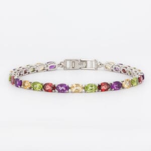 أسوارة تنس فضة بأحجار كريمة: السترين والجمشت والجارنت والزبرجد