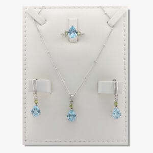 حجر التوباز بقصة الدمعة والزبرجد ، نصف طقم فضة