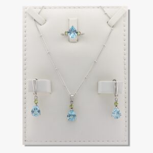 حجر التوباز بقصة الدمعة والزبرجد ، نصف طقم فضة