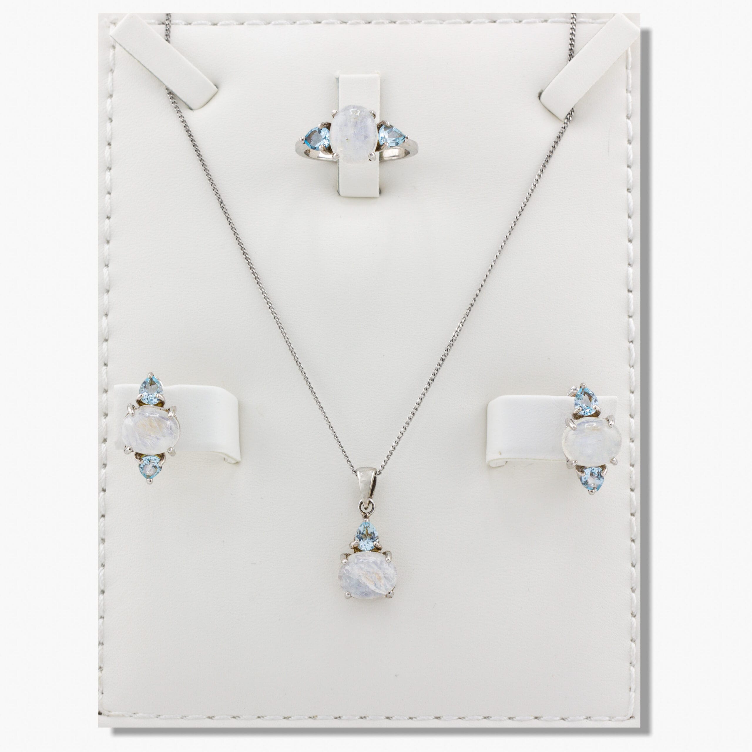 حجر القمر والتوباز ، نصف طقم فضة