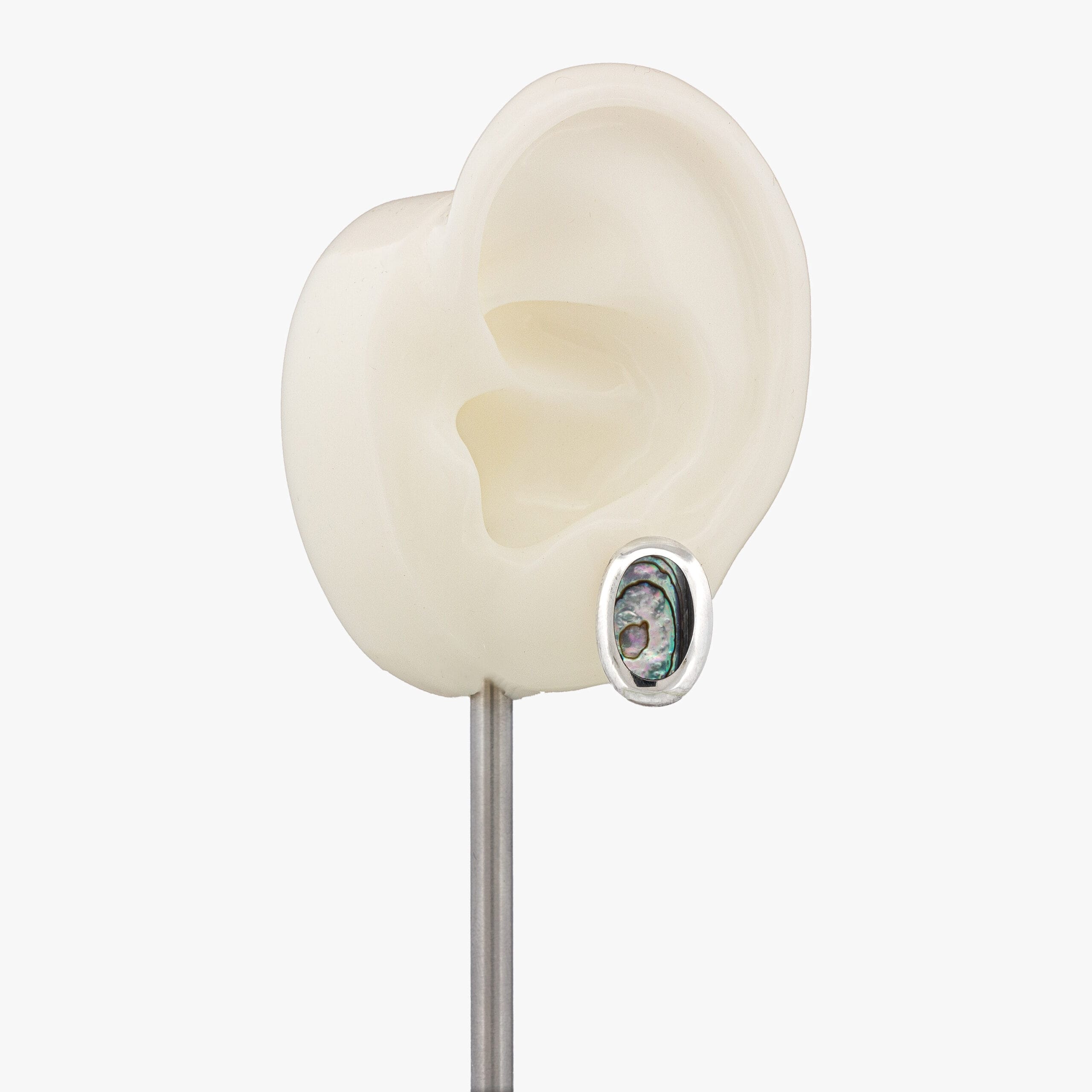 صدف أخضر بيضاوي ، زوج حلق فضة - الصورة 2