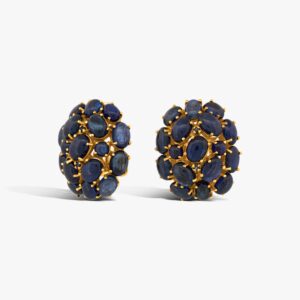 زوج حلق فضة أصفر بأحجار الياقوت الأزرق (الزفير)