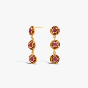 روبي دائري بموديل نازل ، زوج حلق فضة