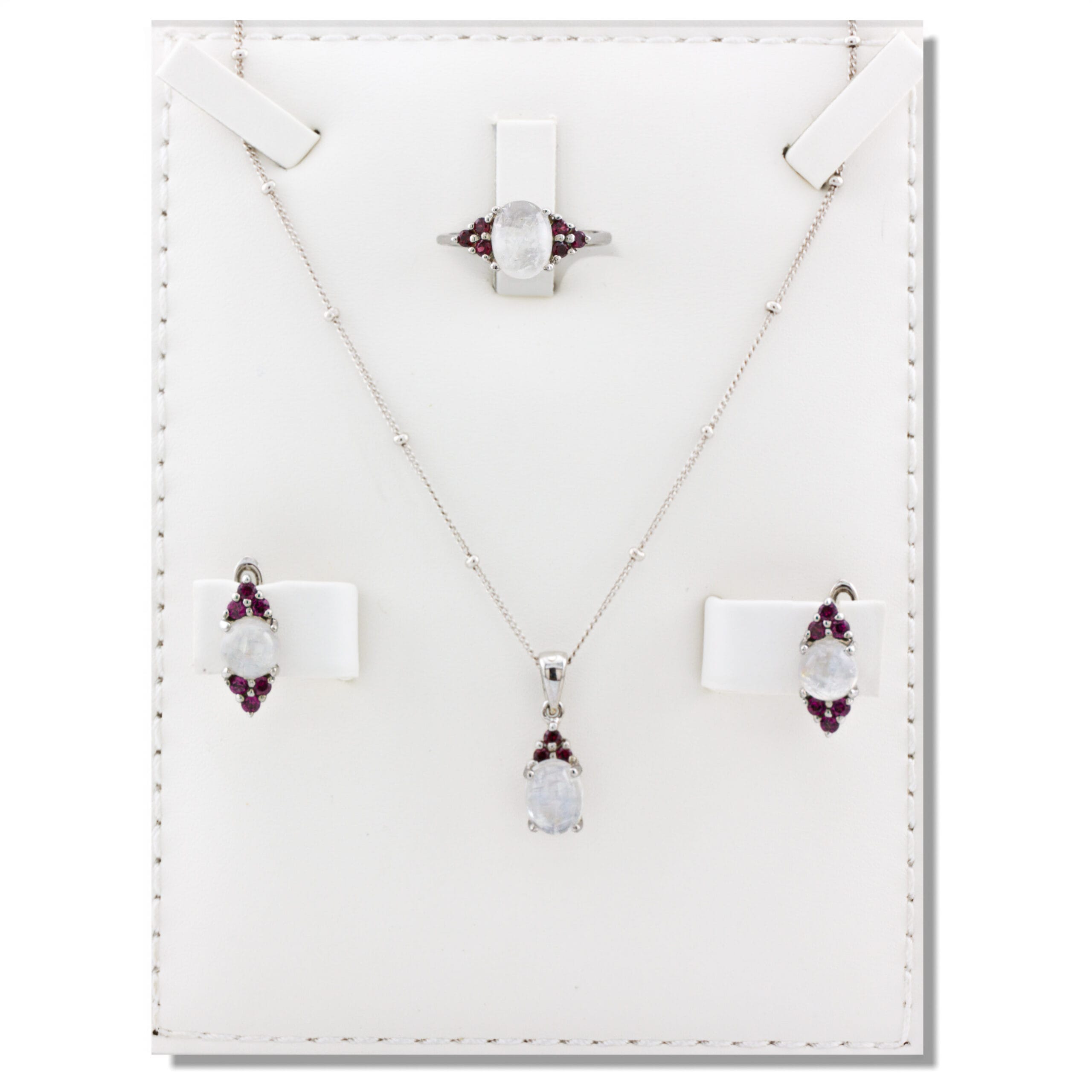 حجر القمر مع الجارنت ، نصف طقم فضة