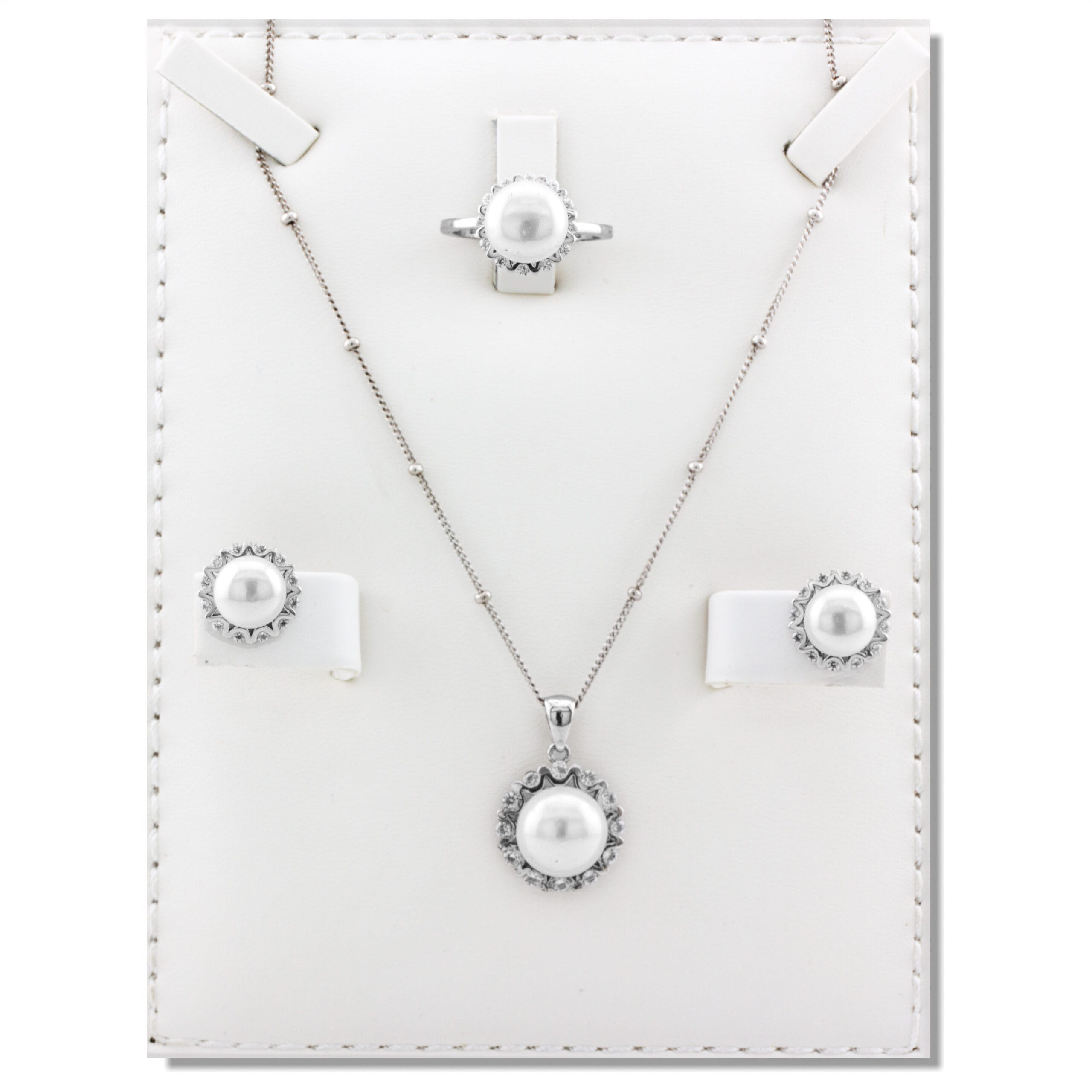 لؤلؤ مع هالو سي زي ، نصف طقم فضة