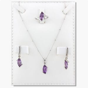 حجر الأماتيست (الجمشت) ماركيز ، نصف طقم فضة