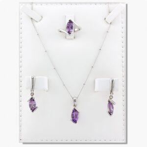 حجر الأماتيست (الجمشت) ماركيز ، نصف طقم فضة