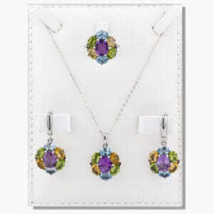 أحجار كريمة على شكل وردة ، نصف طقم فضة