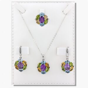 أحجار كريمة على شكل وردة ، نصف طقم فضة