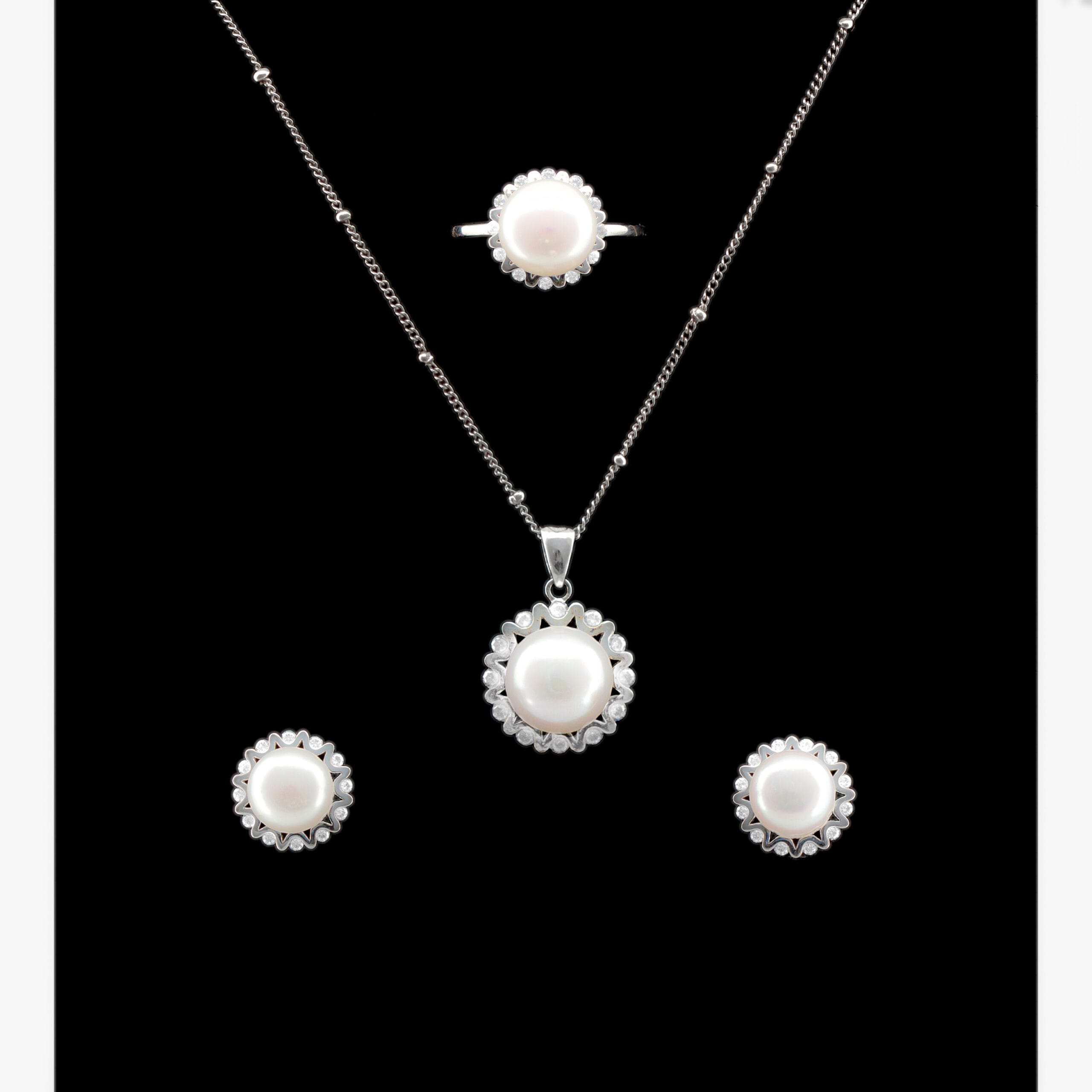 لؤلؤ مع هالو سي زي ، نصف طقم فضة - الصورة 2
