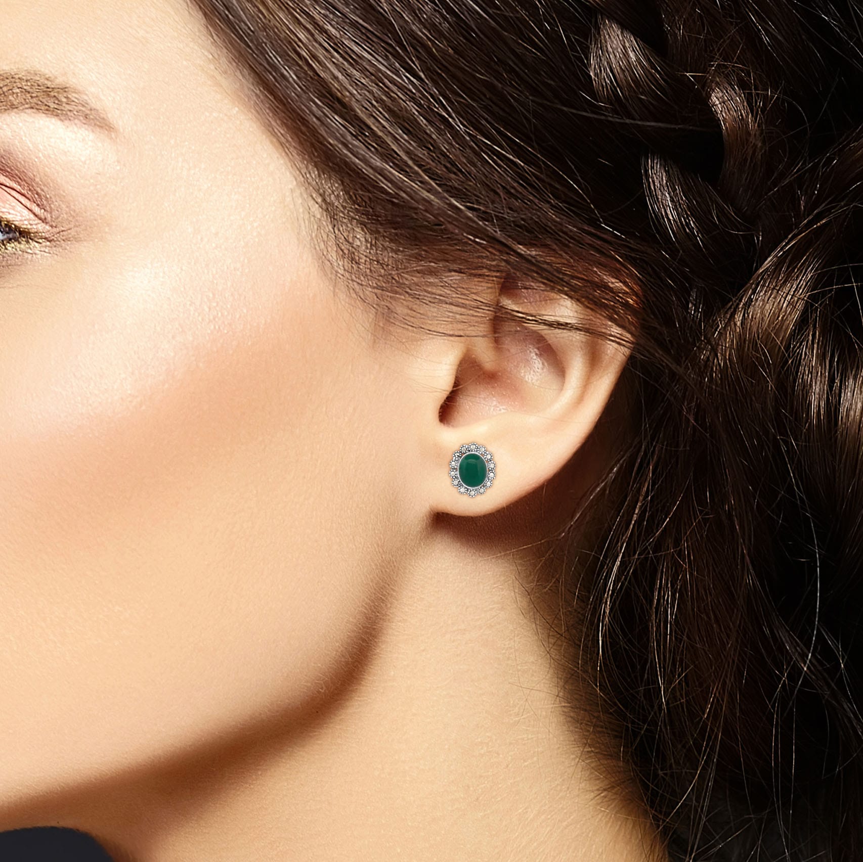 ماركازيت مع أونكس أخضر ، زوج حلق فضة - الصورة 2