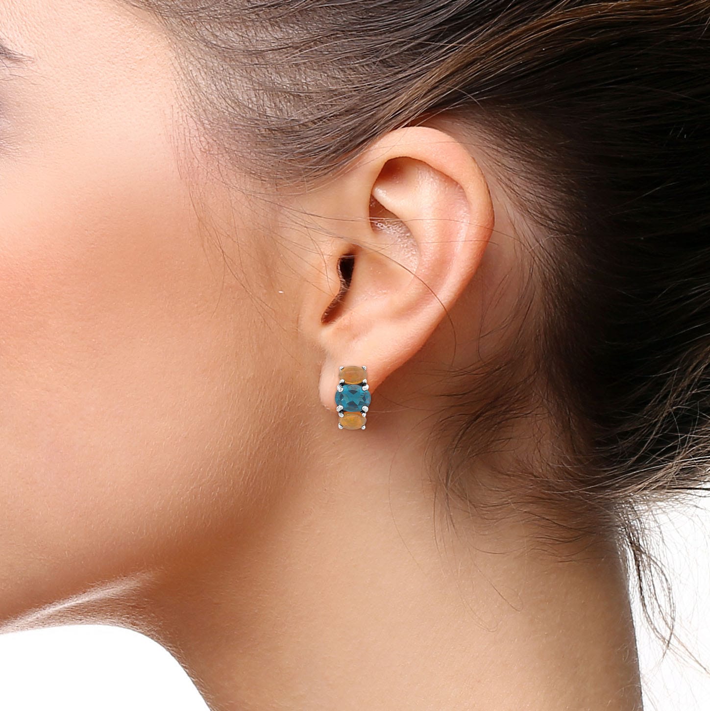 توباز مع زوج من الأوبال البيضاوي ، زوج حلق فضة - الصورة 3