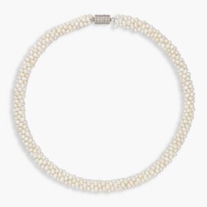 حبيبات ناعمة طول 16.5 انش ، عقد لؤلؤ أبيض