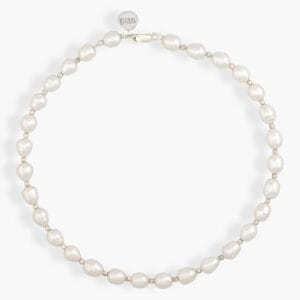 شكل الدمعة لؤلؤ أبيض ، عقد حجر كريم بقفل فضة