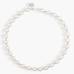 شكل الدمعة لؤلؤ أبيض ، عقد حجر كريم بقفل فضة