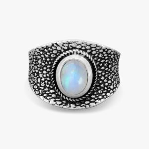 نقش كلاسيك مع حجر القمر (بيضاوي)، خاتم فضة