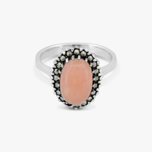 خاتم فضة الماركازيت هالو بحجر الأوبال الوردي
