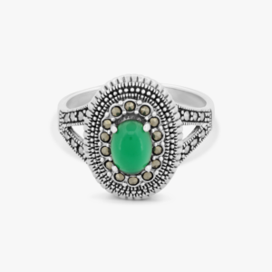 ماركازيت و كالسيدوني (أخضر) ، خاتم فضة