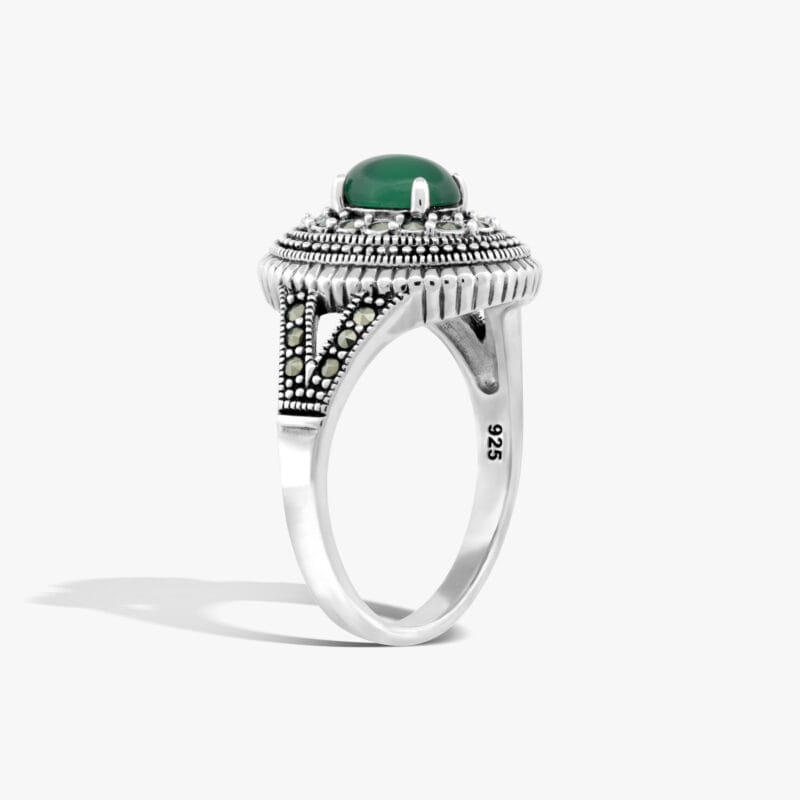 ⁦ماركازيت و كالسيدوني (أخضر) ، خاتم فضة⁩ - الصورة ⁦2⁩