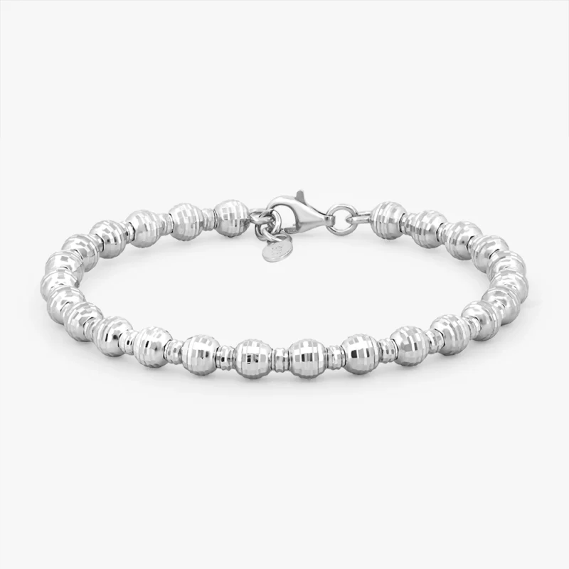 أسوارة فضة نسائية عيار 925 مكوّنة من خرز لامع متدرّج بتصميم بسيط مع قفل مخلب آمن