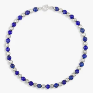 عقد من أحجار الابيس وخرز الفضة (8 ملي)