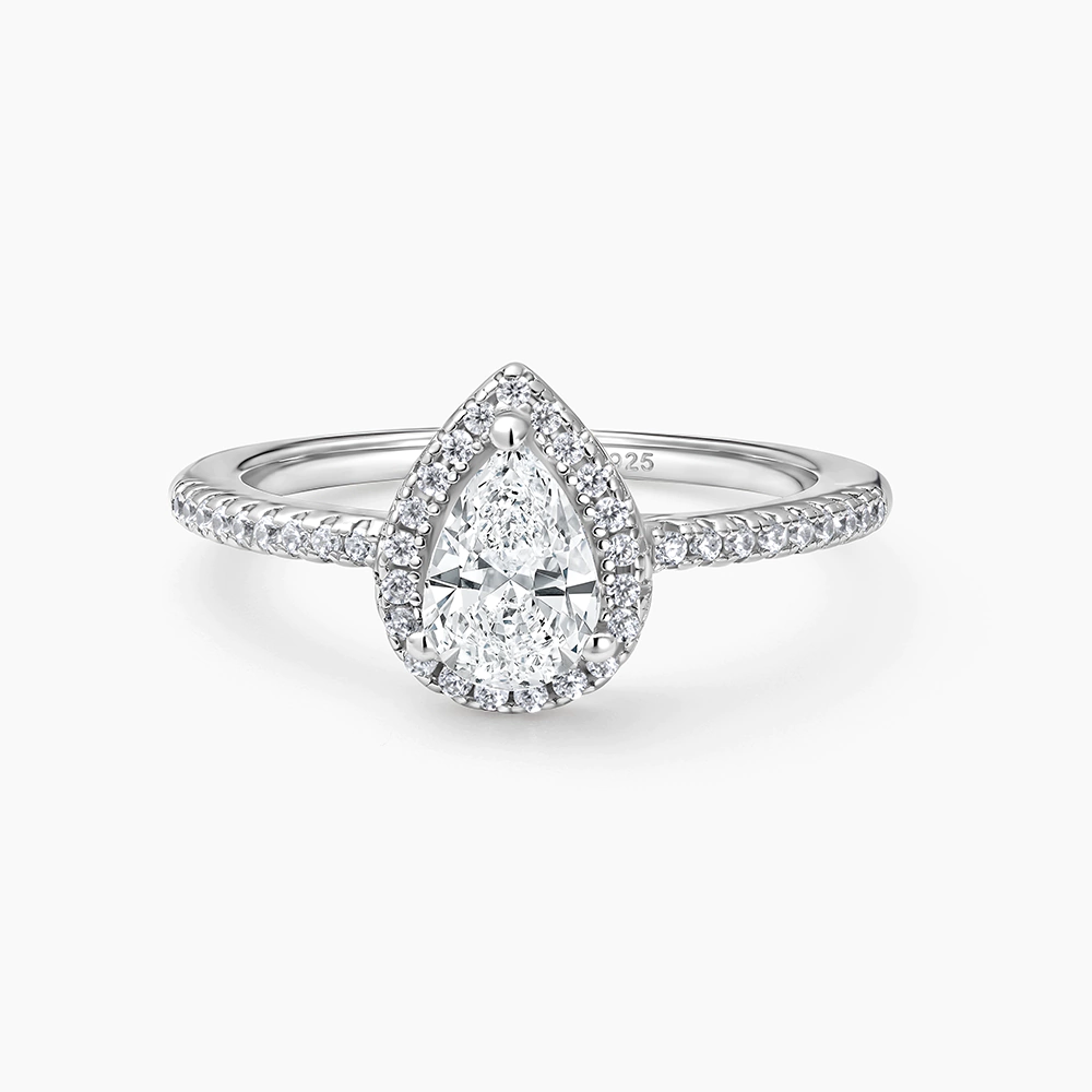 خاتم فضة دمعة تصميم هالو