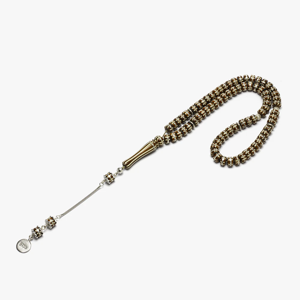 سبحة من ثمرة الكوك بتطعيم فضة (ترمسة) - الصورة 2