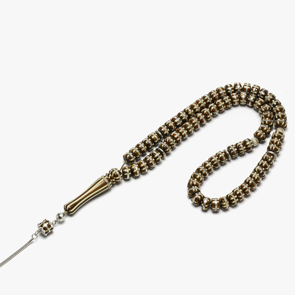 سبحة من ثمرة الكوك بتطعيم فضة (ترمسة) - الصورة 3