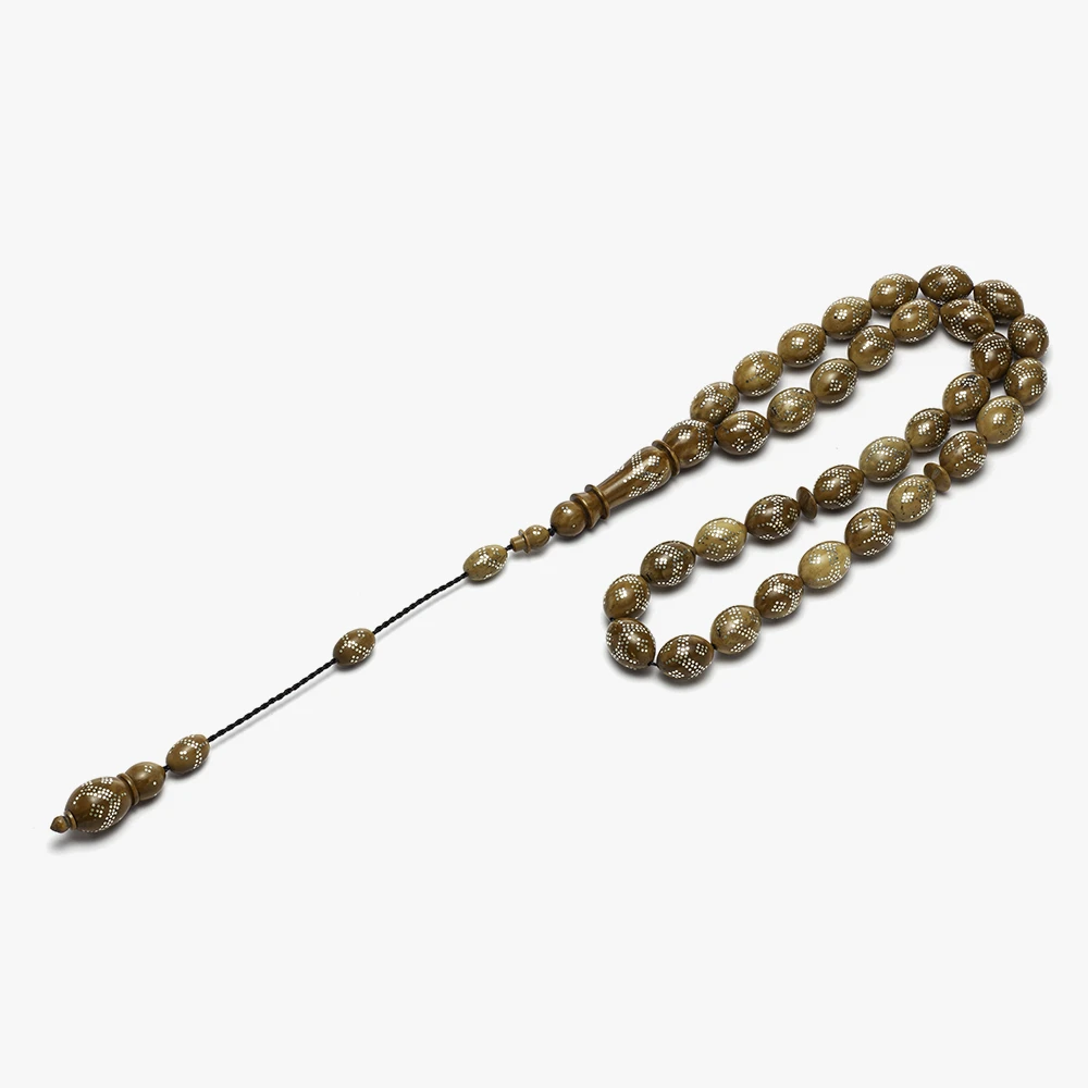 سبحة من ثمرة الكوك بتطعيم فضة (زيتوني) - الصورة 2