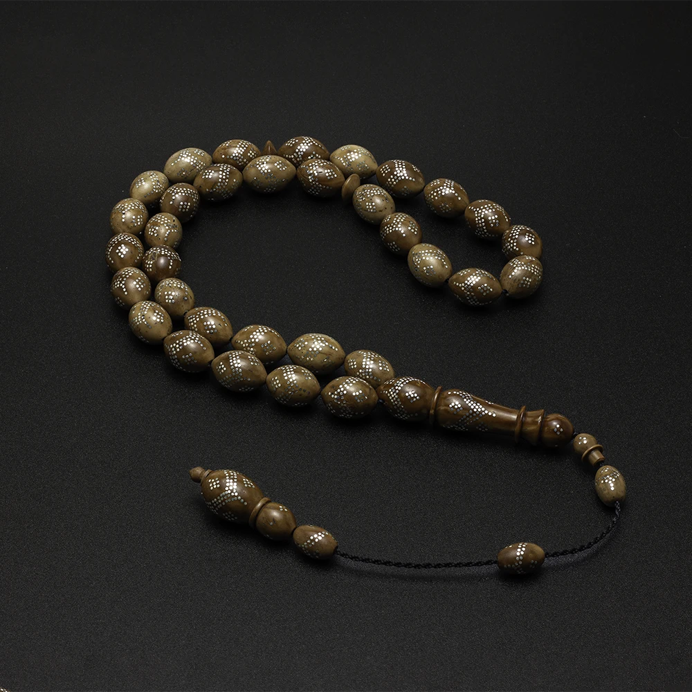 سبحة من ثمرة الكوك بتطعيم فضة (زيتوني) - الصورة 4