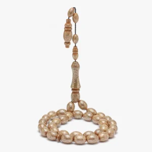 سبحة من ثمرة الكوك فاخرة بتطعيم فضة بالكامل (زيتوني)