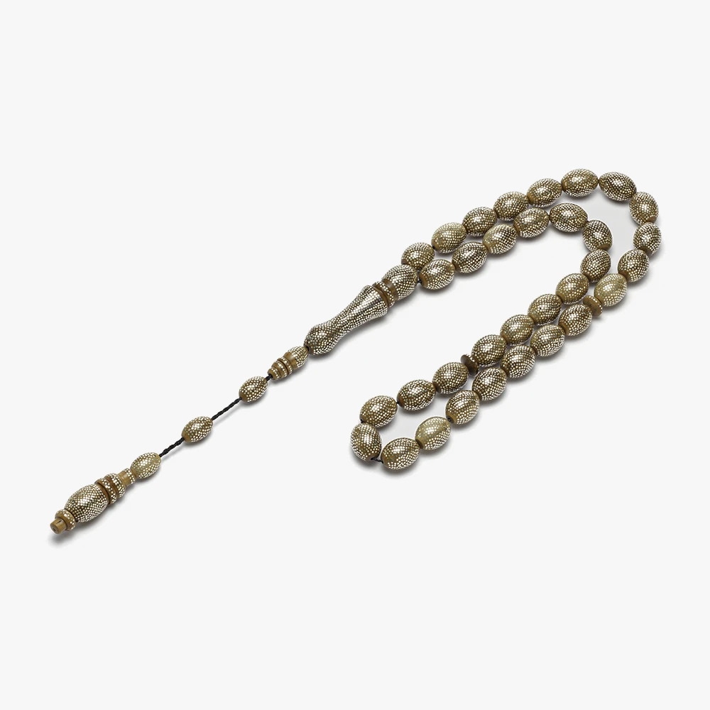 سبحة من ثمرة الكوك فاخرة بتطعيم فضة بالكامل (زيتوني) - الصورة 2