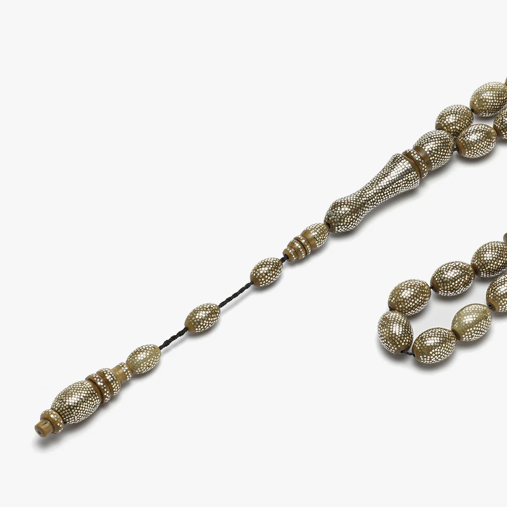 سبحة من ثمرة الكوك فاخرة بتطعيم فضة بالكامل (زيتوني) - الصورة 3