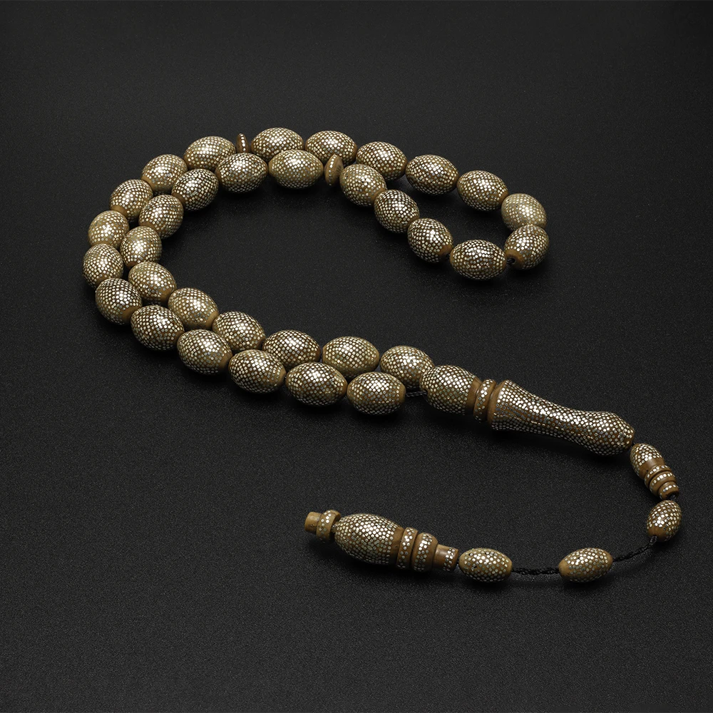 سبحة من ثمرة الكوك فاخرة بتطعيم فضة بالكامل (زيتوني) - الصورة 4