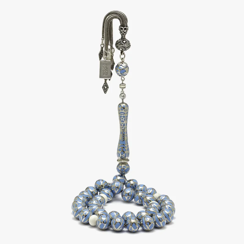 سبحة فضة قفص باللون الفيروزي