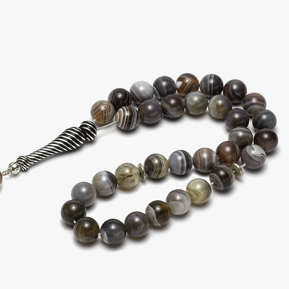 سبحة من العقيق البني مع طقم فضة (دائري 10 ملي) - الصورة 3