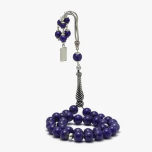 سبحة من اللازورد مع طقم فضة (دائري 10 ملي)