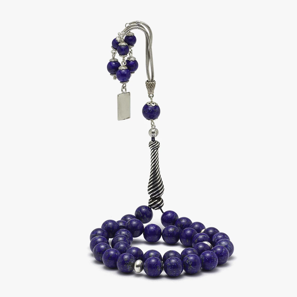 سبحة من اللازورد مع طقم فضة (دائري 10 ملي)