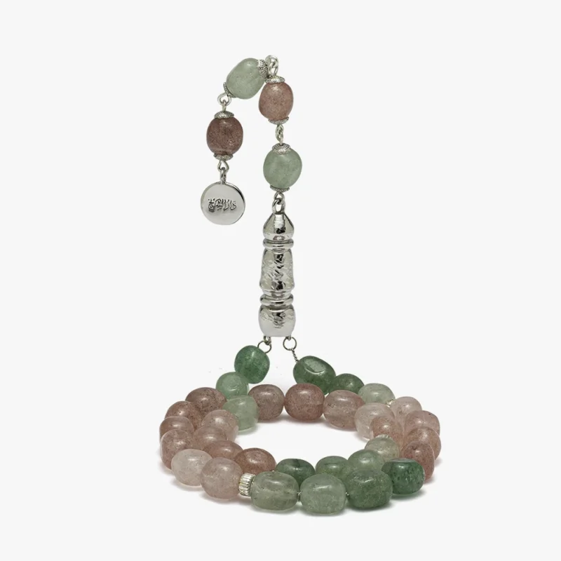 سبحة رسمية من الكوارتز الأخضر والأحمر (مربع)