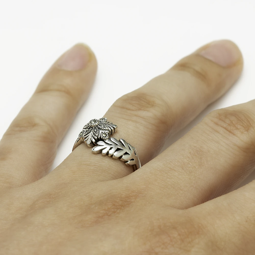 خاتم فضة ماركازيت بتصميم وردة والقمح - الصورة 2