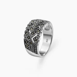 خاتم فضة ماركازيت ڤينتج نفش الزجزاج