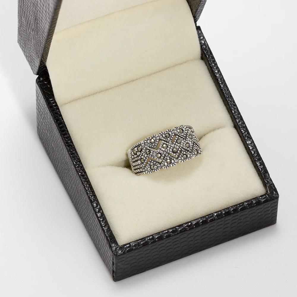 خاتم فضة ماركازيت ڤينتج نفش الزجزاج - الصورة 3