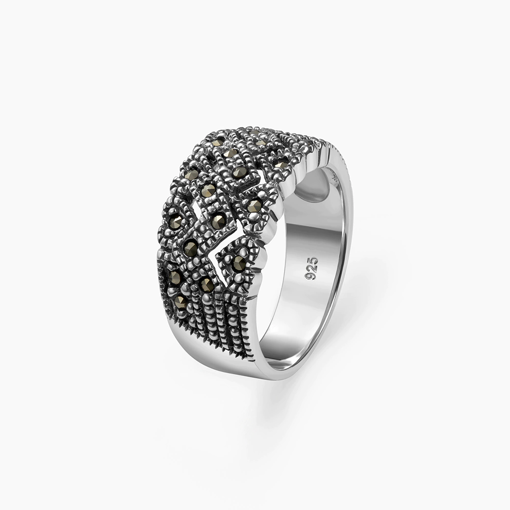 خاتم فضة ماركازيت ڤينتج نفش الزجزاج