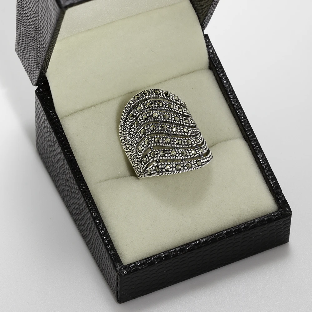 خاتم فضة ماركازيت بخطوط مقوسة متوازية - الصورة 3