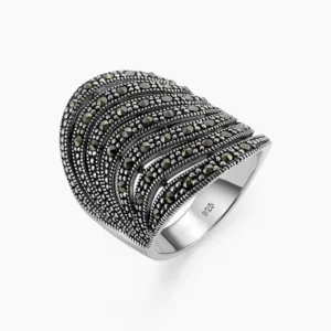 خاتم فضة ماركازيت بخطوط مقوسة متوازية