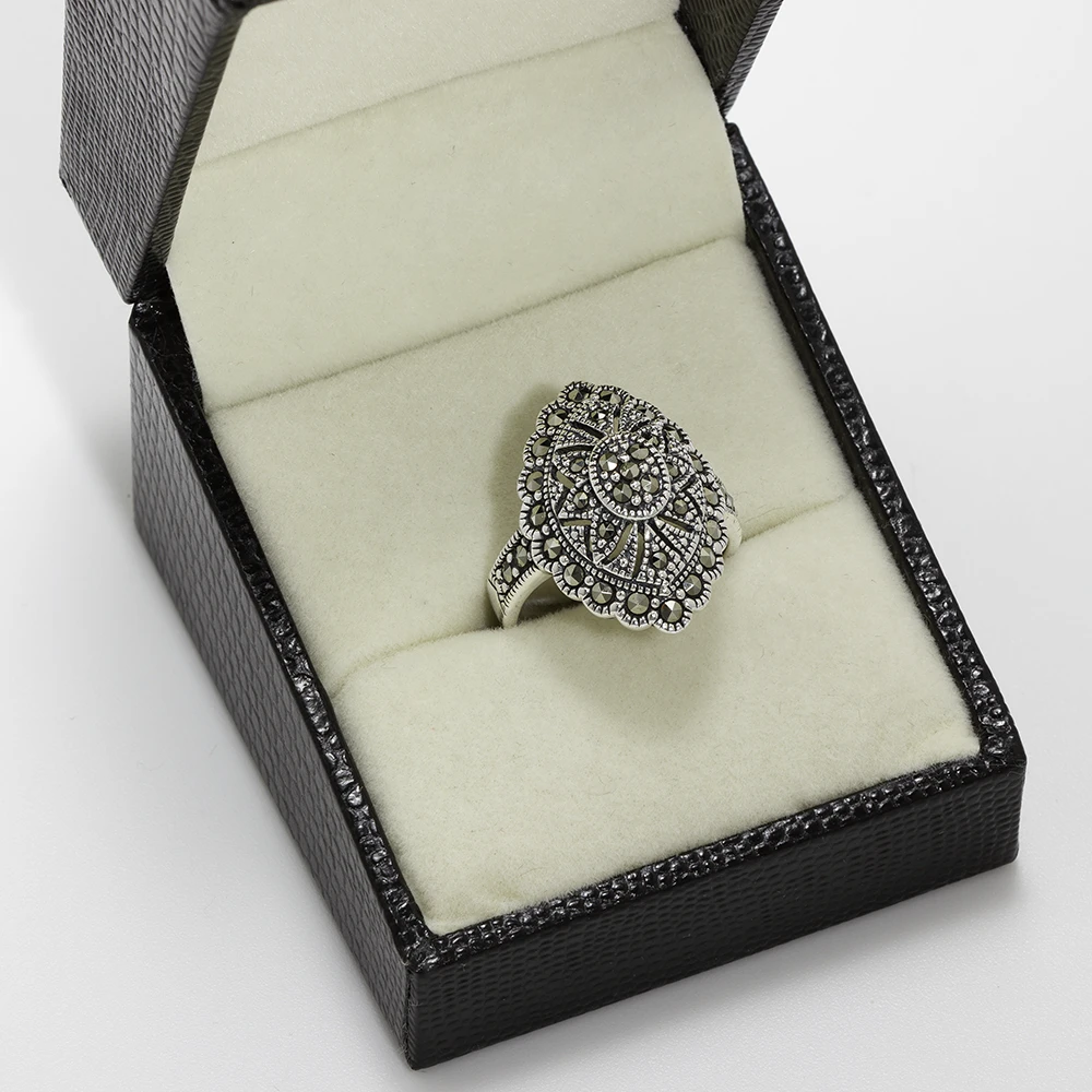 خاتم فضة ماركازيت بواجهة وردية (بيضاوي) - الصورة 3