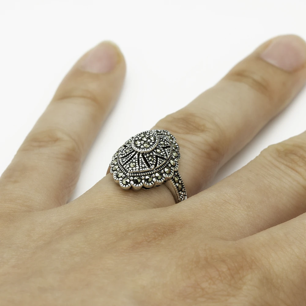 خاتم فضة ماركازيت بواجهة وردية (بيضاوي) - الصورة 2